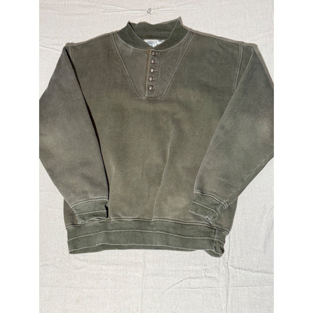 Vintage World Island Henley Sweatshirt XL Faded Olive Green Mock Neck Pullover